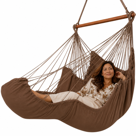 Lettino prendisole Havana Brown con 2 strati di tessuto in cotone biologico nel suo colore marrone naturale originale. - immagine 2