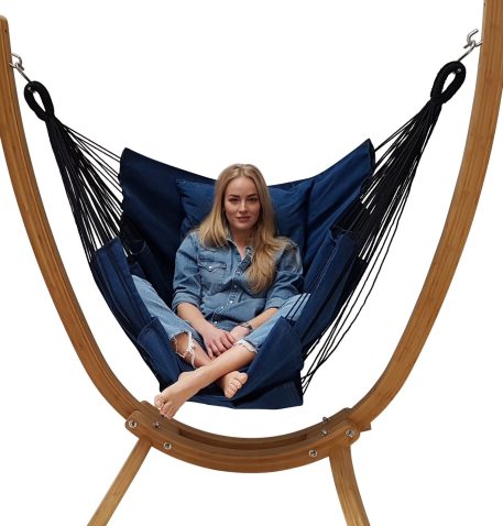 Chaise longue Denim Indigo Blue DeLuxe con supporto High End Bamboo Arc. Set completo di cuscini